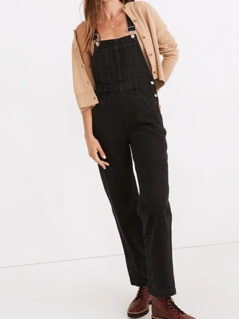 MADEWELL Straight Leg Overalls in Lunar Wash Gray Black